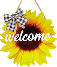 Sunflower Door Sign Summer Welcome Wreaths for Front Door Decoration 12 Inch Woo