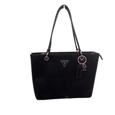 GUESS Est 1981 Noelle Black Tote with Charms Dbl Compartments Zip topEUC 9x12x4
