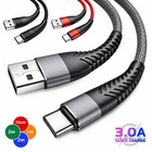 USB A to USB-C Cable 7A 100W Fast Charger Braided Long Type C Lead 25cm 1M 2M 3M