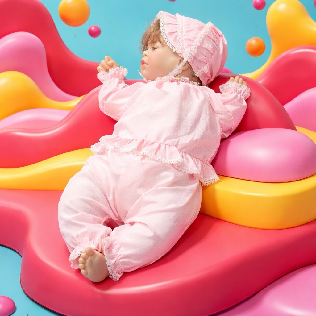 西洋人形 寝てる赤ちゃん Vintage Porcelain Sleeping Baby Infant Girl Doll- Cloth Body 20