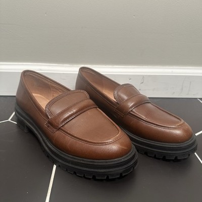 Madewell Womens Bradley Lugsole Chunky Loafer Brown Cherry Wood Leather Size 8.5