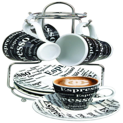 Bene Casa - Ceramic 9 Piece Espresso Set Including Metal Stand - 4 Espresso