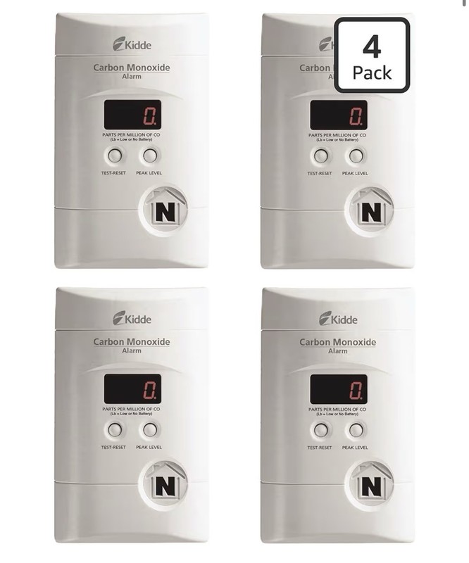 Kidde Carbon Monoxide Detector, Plug In Wall with 9-Volt Battery Backup, 4 Pack