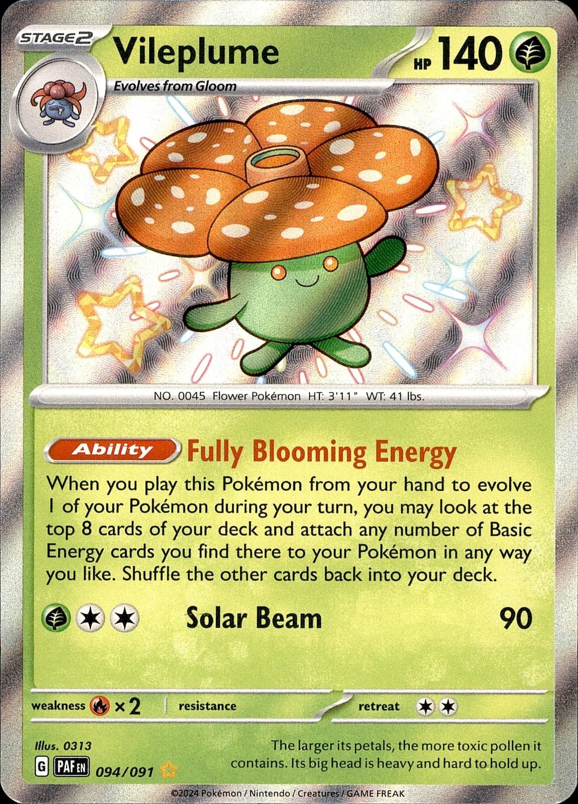 POKEMON VILEPLUME 094 PALDEAN FATES 091 SHINY RARE HOLO LP
