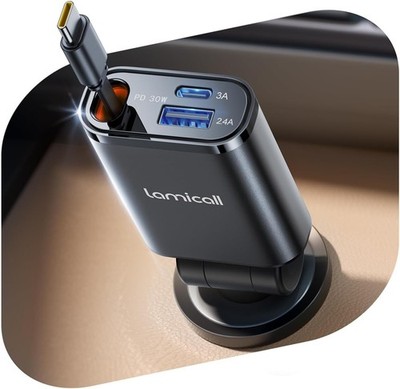 Lamicall 3-in-1 Cigarette Lighter USB C Car Charger  2026 Super Compact 50 W USB