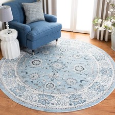 SAFAVIEH Isabella Collection Area Rug - 4' Round, Light Blue  Cream