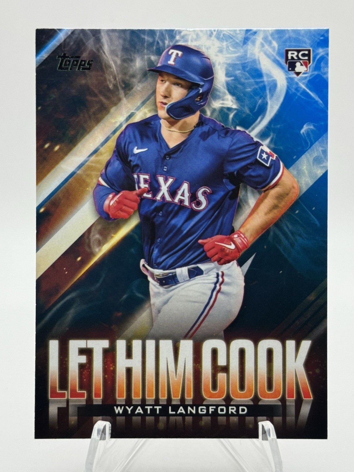 Wyatt Langford 2024 Topps Update Let Him Cook Blue Parallel #LHC-23 Rangers