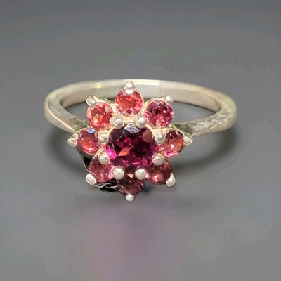 Natürlicher Rhodolith Granat Blume 925 Sterling Silber Ring Größe 8,75 1245