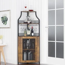 5 Tier Corner Bar Cabinet with Glass Holder Wine Liquor Storage Display Rack