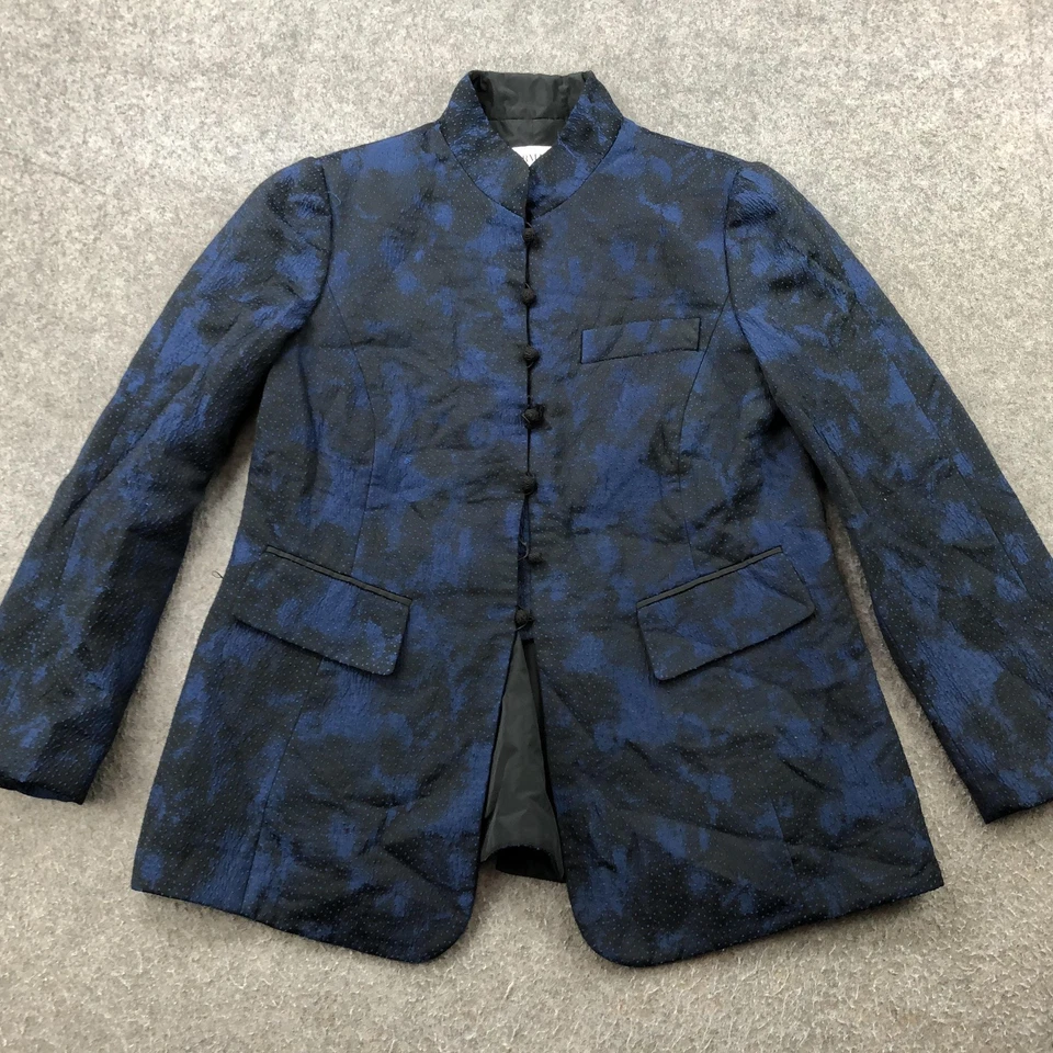 Blazer Armani Collezioni Mujer 10 Azul Negro Jacquard Rana Mandarín Hecho en Italia Foto 2 de 4