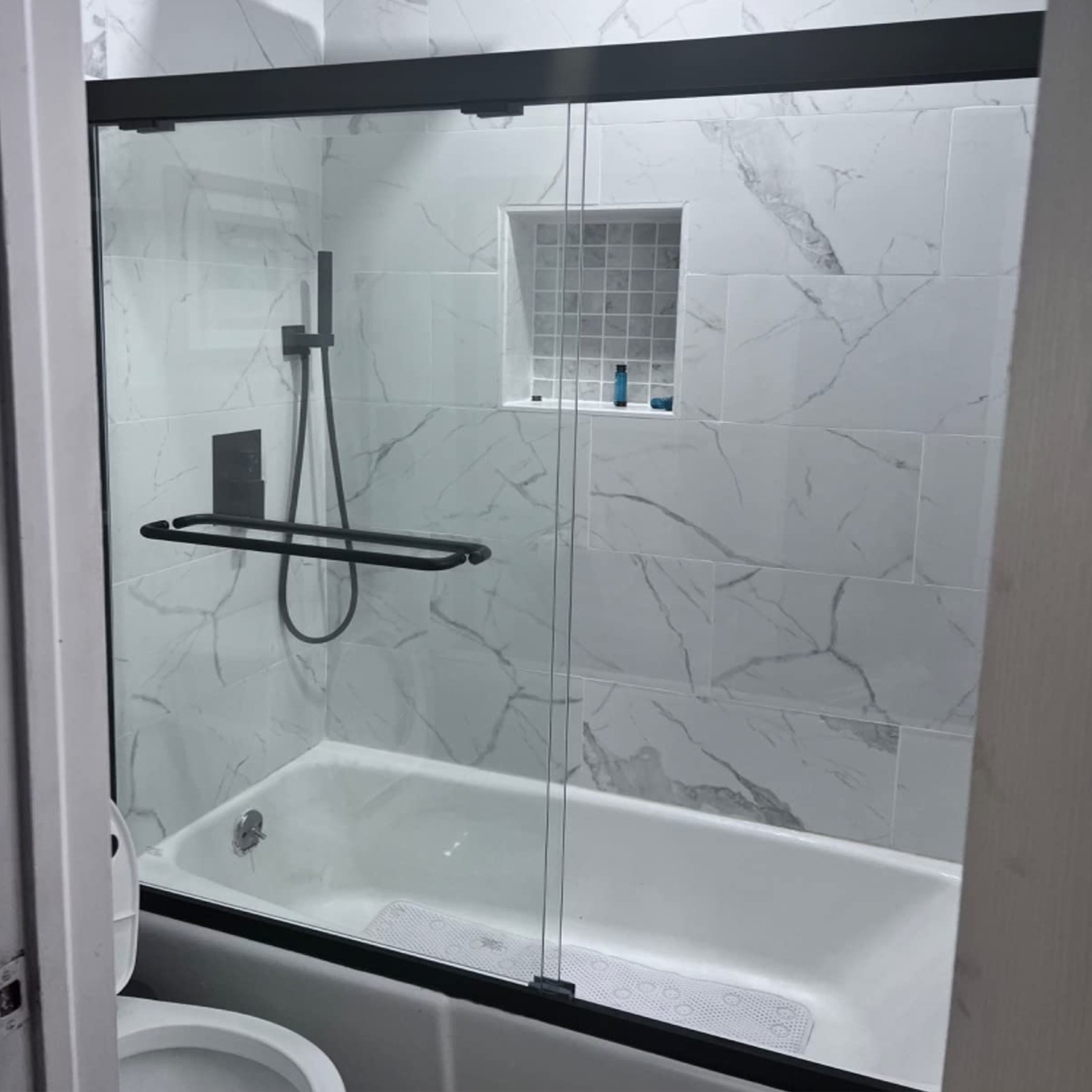 60W x 57H Matte Black Adjustable Sliding Glass Tub Shower Door