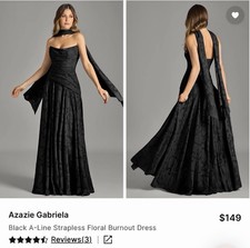 Azazie Gabriela Black A-Line Strapless Sleeveless Floral Formal Long Dress