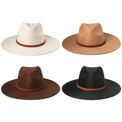 Hombres Mujeres Sombrero Fedora Ala Ancha Plana Fieltro Elegante Sombrero Decorativo para Otoño Invierno - Imagen 1 de 4