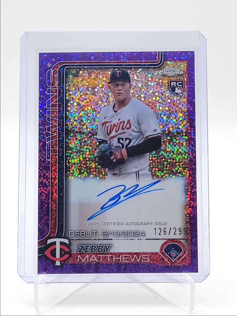 ZEBBY MATTHEWS 2025 TOPPS CHROME ROOKIE DEBUT PURPLE SPECKLE AUTO /299 Q3967