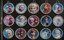 15 Frozen Flat SILVER Bottle Cap Necklaces Set 04