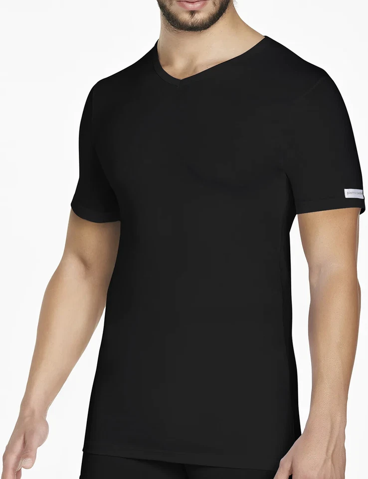 3 maglie collo a V uomo mezza manica cotone elasticizzato elastico Pierre Cardin - Immagine 4 di 4