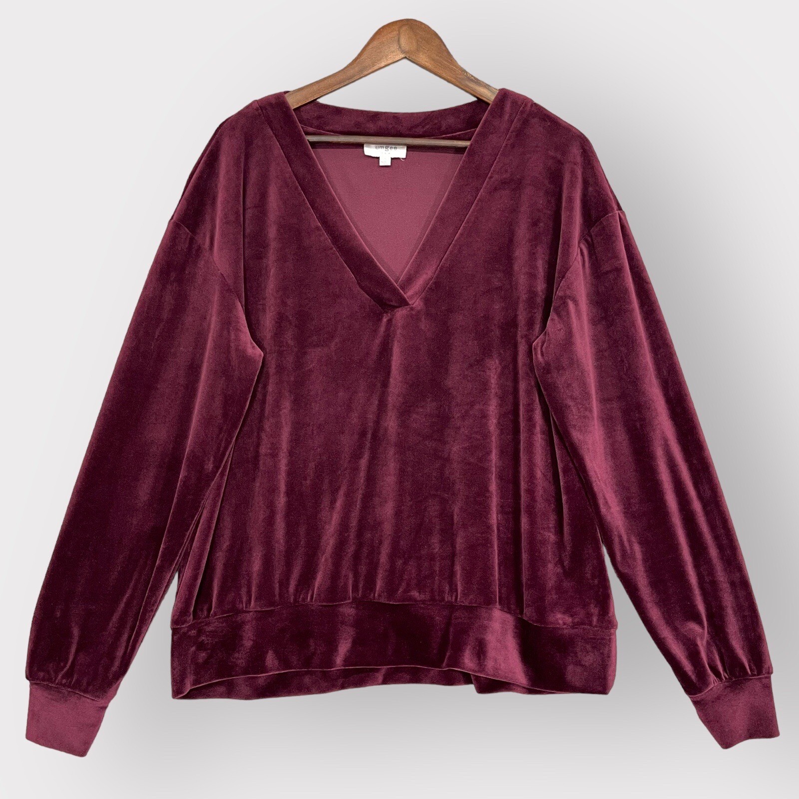Umgee Pullover Sweater Women S Purple Velvet Velour Stretch Long Sleeve V-Neck