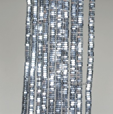 3X1MM SILVER HEMATITE  GEMSTONE  HEISHI HEXAGONAL SLICE 3X1MM LOOSE BEADS 15.5''