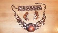 Alter Modeschmuck Armband Ohrclips Halskette Geschmeide Material  Kupfer ?