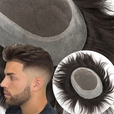 Mens Toupee Hairpiece Fine Mono Hair System Replacements Lace Skin Pu Mens Wigs