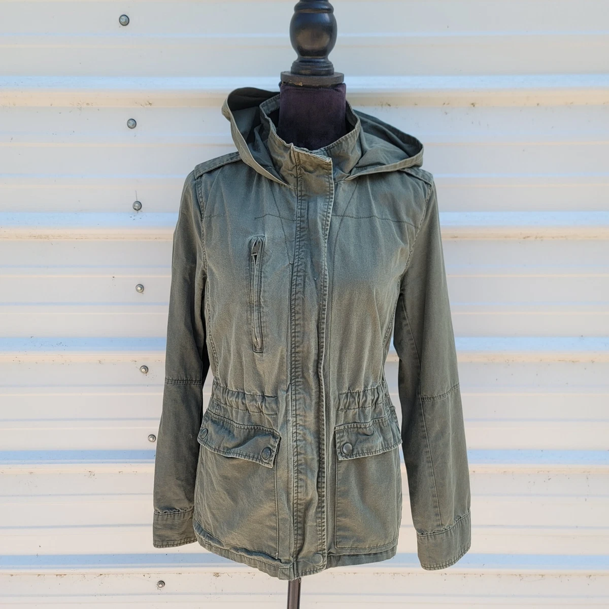 New Look Womens Army Green Anorak Hooded Parka 100 Cotton Coat sz L Large