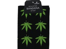 12 Black Cotton Bandanas - Trendy Weed Leaf Design, Face Covering Marijuana Styl