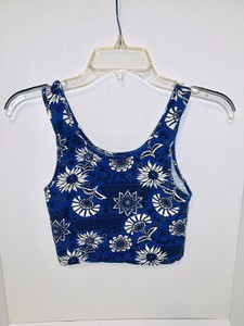 Euc Womens Crop Top Forever 21 Tank Blue Black White Floral Small