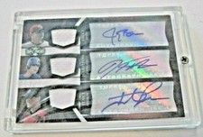 HUNTER PENCE JOSH HAMILTON JAY BRUCE GAME USED 3X JERSEY AUTO 16/27 SIGNED CARD