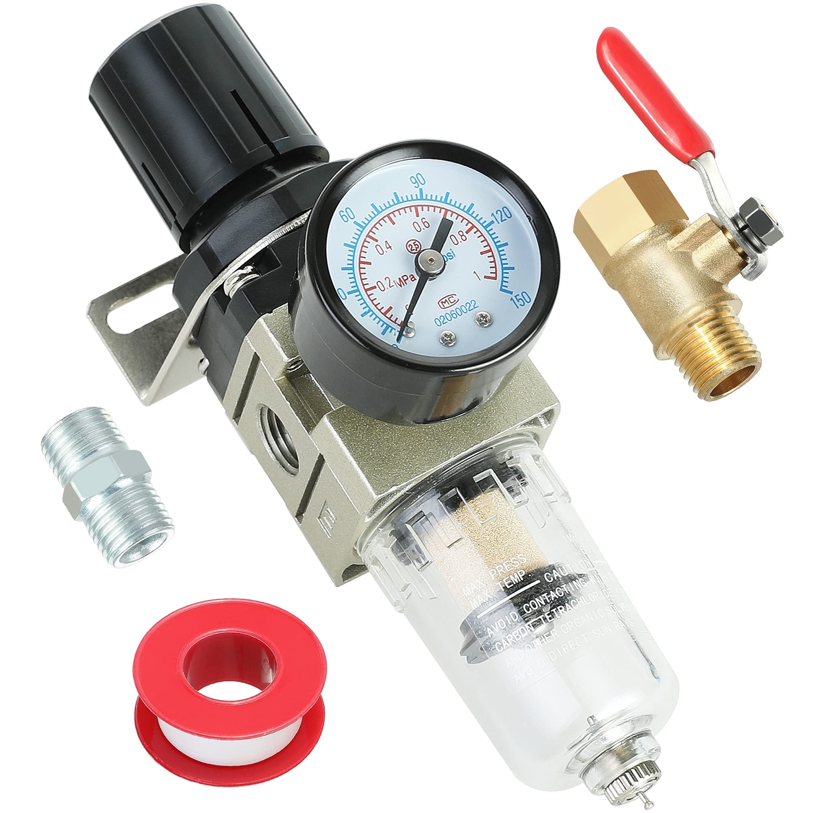 Hromee 1/4 Inch Air Compressor Filter Regulator Combo, Water Oil Separator wi...
