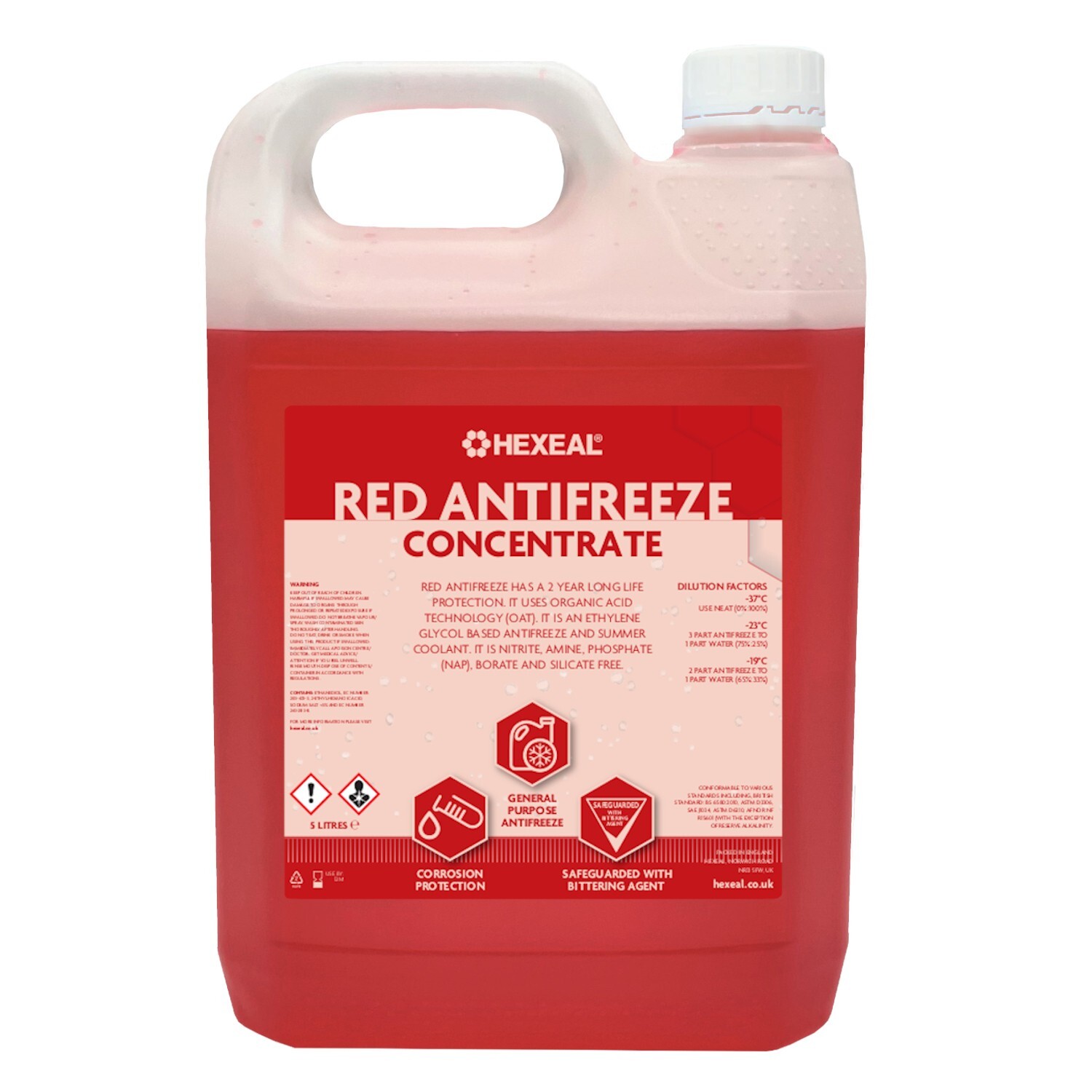 Hexeal Red Antifreeze & Coolant I 5L I -37 Degree Celsius/Concentrate/Longlife
