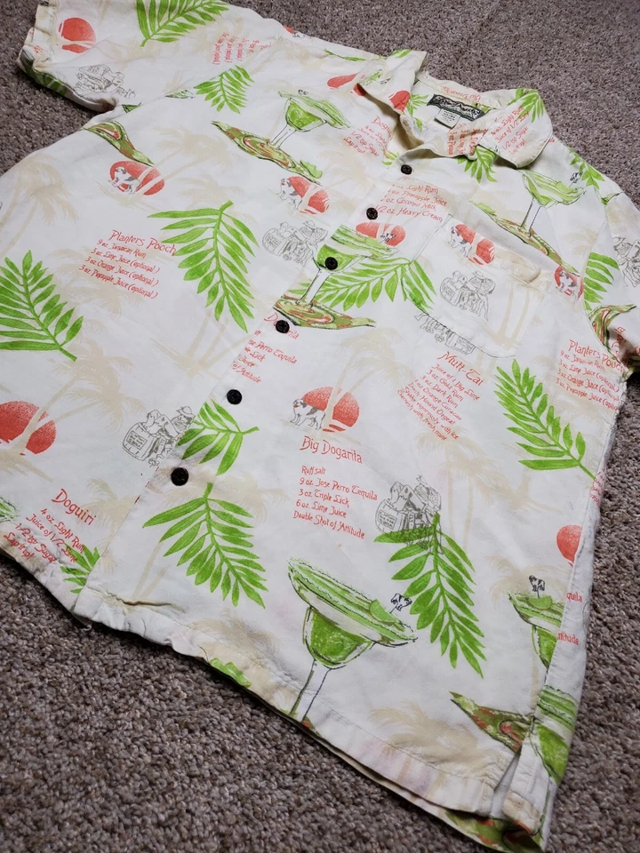 Vintage Big Dogs Hawaiian Shirt Medium Mens Linen Blend Floral Cocktails Y2K - Image 2 of 4