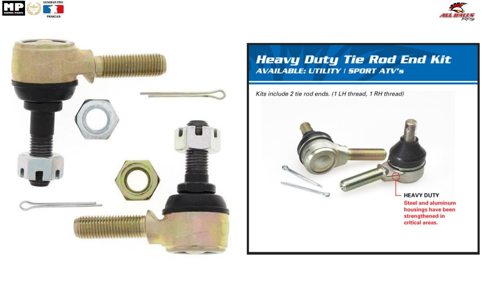 Kit Rotules All Balls pour Réparation Biellette Direction Polaris Scrambler 850 2013