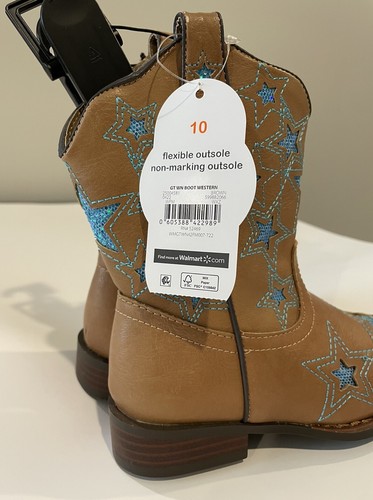 Wonder Nation Brown Square Toe Western Cowboy Boots Shoes Toddler Girl 10 NEW - Picture 5 of 10