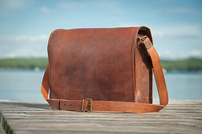 New Men's Vintage Brown Leather Full Flap Messenger Laptop Satchel Shoulder Bag