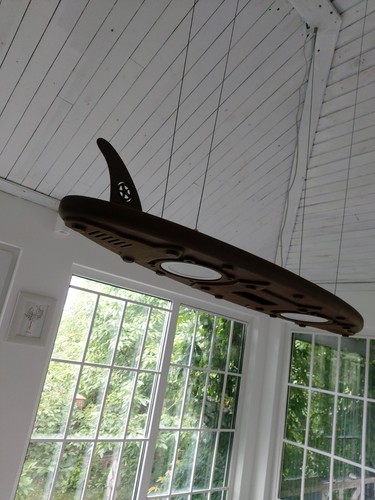 Handgefertigte Surfbrettform Pendelleuchte, mit Eisen bedeckt, Steampun - Bild 4 von 12