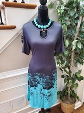 SHEIN Women Black & Blue Polyester Round Neck Short Sleeve Knee Length Dress L