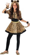 Girls Leopard Costume Kids Big Cat Jungle Animal Dress Tail Gloves Halloween