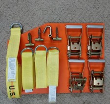 12 Pc. 4-wheel Lift Lasso Straps 4-finger J Hooks 4-ratchets Tow Wrecker Usa