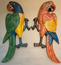 Pair of Vintage Parrots Macaw Tropical Bird Wall Plaque Plastic Wall Hanging 13"