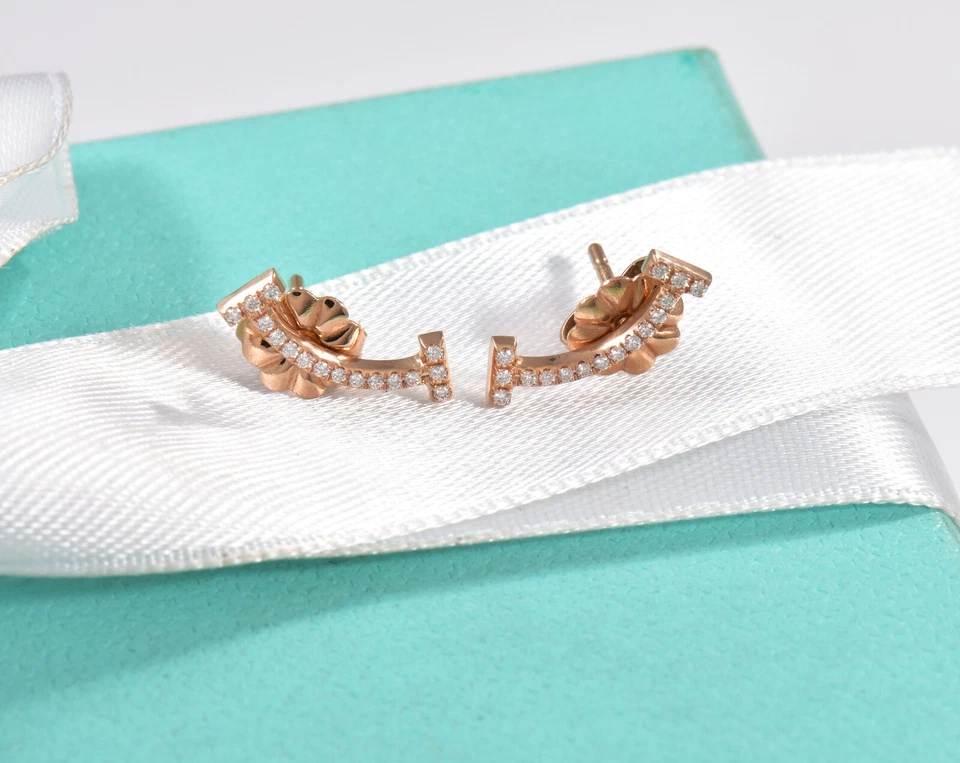 Pendientes Tiffany & Co Diamantes Oro Rosa 18K Sonrisa en Caja Bolsa Cinta Tachuelas Amor Foto 3 de 4