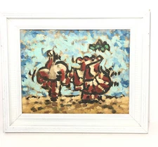 Abstract Impressionism Painting- Framed, 18x15, Unsigned Original. Blue/Red