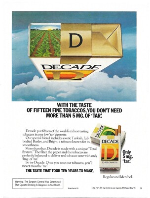 decade tobacco Vintage Print Ad Decade Cigarettes - Taste of Fifteen Fine Tobaccos - Feb  1979