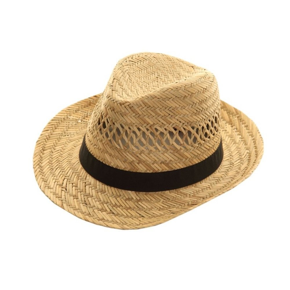 Straw Fedora Hat S/M/L 57cm/58cm/59cm Black Band Trilby Panama Festival  Beach Ho
