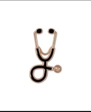 Stethoscope Metal Lapel Pin Medical Field Nurse Doctor Gold Black Color NEW