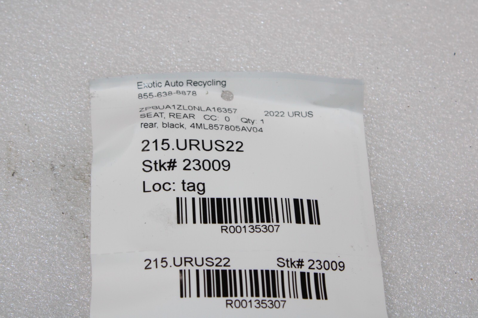 Lamborghini Urus. Rear Seat Belt, Used, P/N 4ML857805AV04