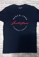 Jack  Jones Mens Graphic Logo T-Shirt Blue Small