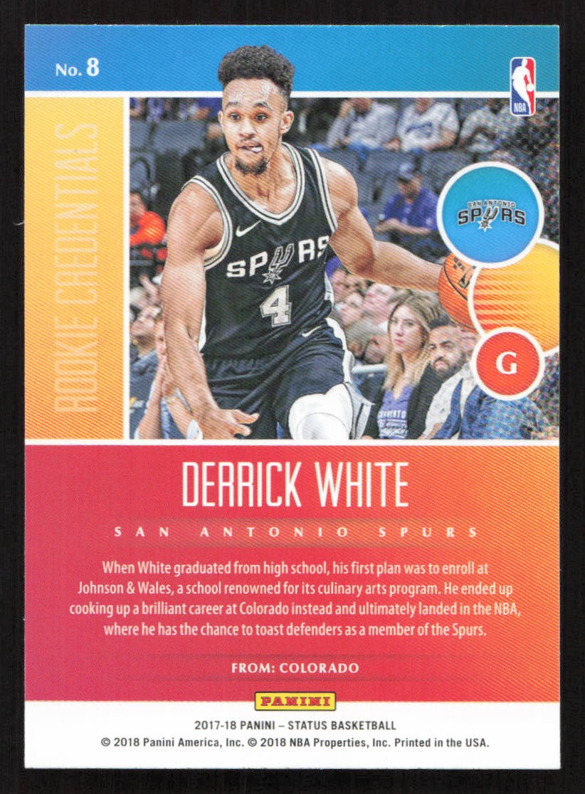 2017-18 Panini Status Derrick White Rookie Credentials #8 Card