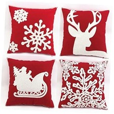 Pack of 4 Christmas Pillow Covers Embroidery Sleigh B Set of 4 Red