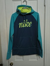 Nike L Womens Hoodie Pullover Therma-Fit Teal/Blue Turquoise Neon Yellow A2