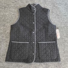 NWT Lands End Quilted Vest Womens Large 14-16 Reversible Black Primaloft Paisley